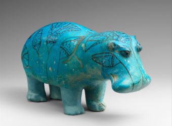 Photograph of blue ceramic hippo (William) from the Metropolitan Museum of Art